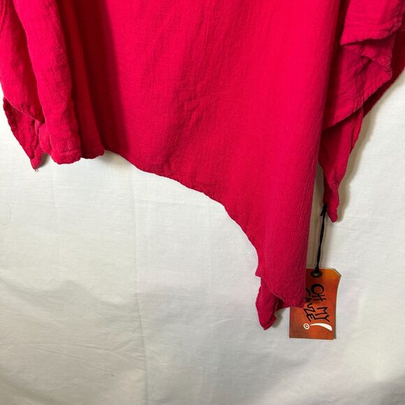 Oh My Gauze! Red Asymmetrical Blouse - Picture 11 of 15
